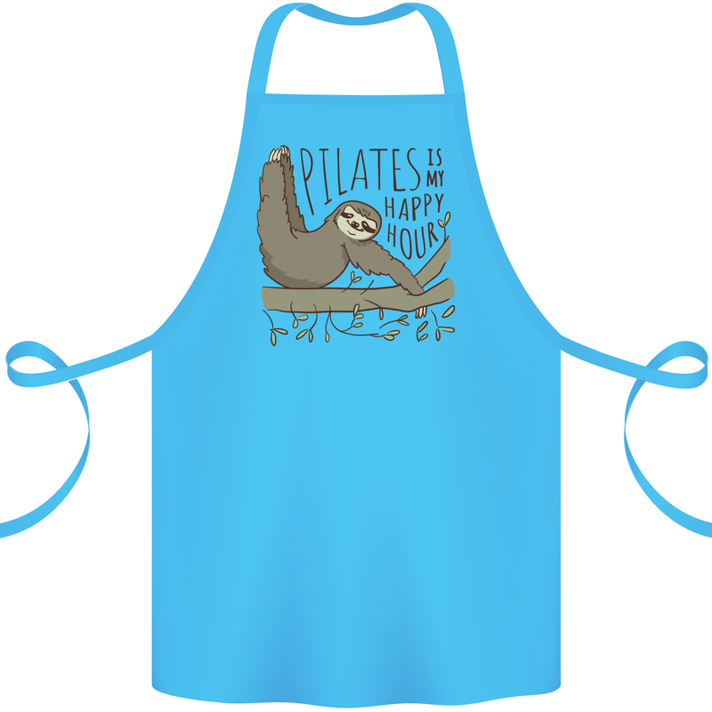 Pilates My Happy Hour Funny Yoga Sloth Cotton Apron 100% Organic Turquoise
