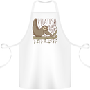 Pilates My Happy Hour Funny Yoga Sloth Cotton Apron 100% Organic White