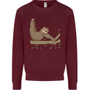 Pilates My Happy Hour Funny Yoga Sloth Kids Sweatshirt Jumper Maroon