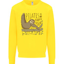 Pilates My Happy Hour Funny Yoga Sloth Kids Sweatshirt Jumper Yellow