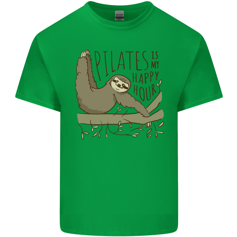 Pilates My Happy Hour Funny Yoga Sloth Kids T-Shirt Childrens Irish Green