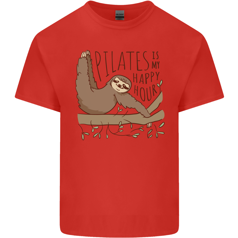 Pilates My Happy Hour Funny Yoga Sloth Kids T-Shirt Childrens Red