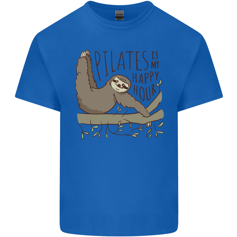 Pilates My Happy Hour Funny Yoga Sloth Kids T-Shirt Childrens Royal Blue