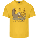 Pilates My Happy Hour Funny Yoga Sloth Kids T-Shirt Childrens Yellow