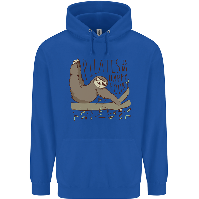 Pilates My Happy Hour Funny Yoga Sloth Mens 80% Cotton Hoodie Royal Blue