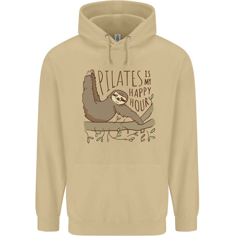 Pilates My Happy Hour Funny Yoga Sloth Mens 80% Cotton Hoodie Sand