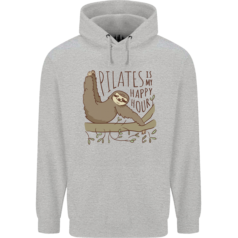 Pilates My Happy Hour Funny Yoga Sloth Mens 80% Cotton Hoodie Sports Grey