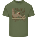 Pilates My Happy Hour Funny Yoga Sloth Mens Cotton T-Shirt Tee Top Military Green