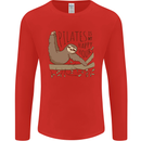 Pilates My Happy Hour Funny Yoga Sloth Mens Long Sleeve T-Shirt Red