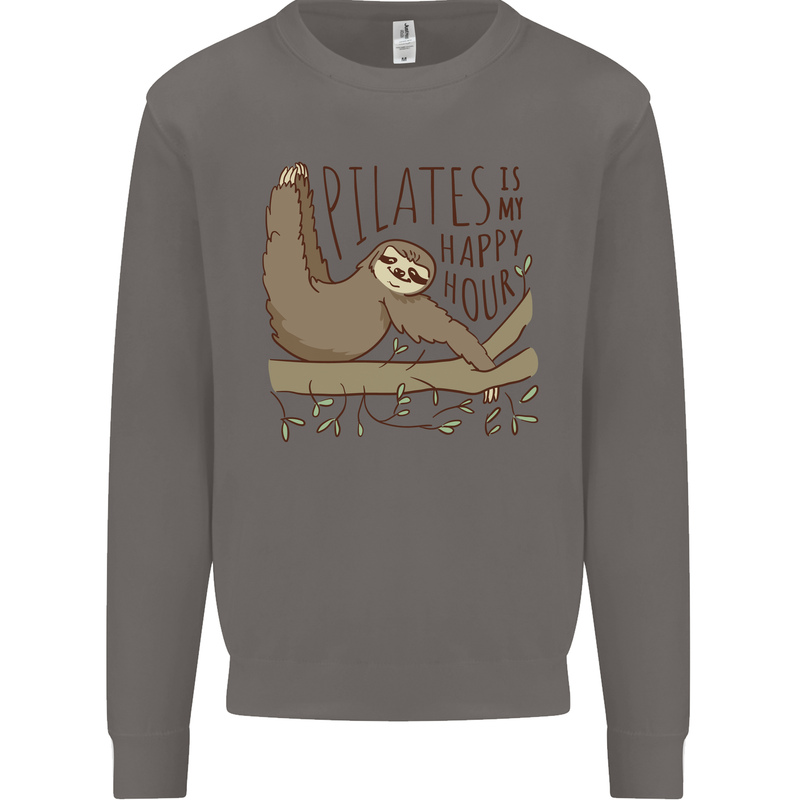 Pilates My Happy Hour Funny Yoga Sloth Mens Sweatshirt Jumper Charcoal