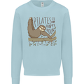 Pilates My Happy Hour Funny Yoga Sloth Mens Sweatshirt Jumper Light Blue