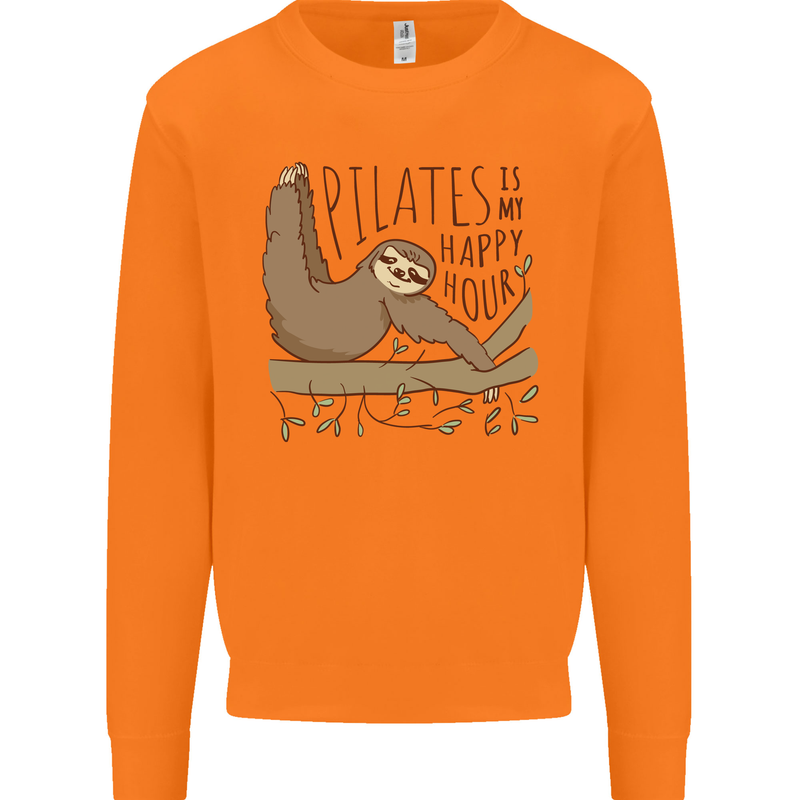 Pilates My Happy Hour Funny Yoga Sloth Mens Sweatshirt Jumper Orange