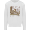 Pilates My Happy Hour Funny Yoga Sloth Mens Sweatshirt Jumper White