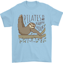 Pilates My Happy Hour Funny Yoga Sloth Mens T-Shirt 100% Cotton Light Blue