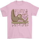 Pilates My Happy Hour Funny Yoga Sloth Mens T-Shirt 100% Cotton Light Pink