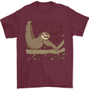 Pilates My Happy Hour Funny Yoga Sloth Mens T-Shirt 100% Cotton Maroon
