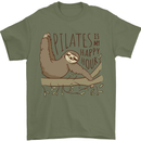 Pilates My Happy Hour Funny Yoga Sloth Mens T-Shirt 100% Cotton Military Green