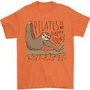 Pilates My Happy Hour Funny Yoga Sloth Mens T-Shirt 100% Cotton Orange