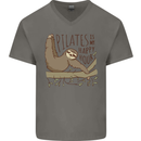 Pilates My Happy Hour Funny Yoga Sloth Mens V-Neck Cotton T-Shirt Charcoal