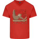 Pilates My Happy Hour Funny Yoga Sloth Mens V-Neck Cotton T-Shirt Red