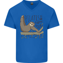 Pilates My Happy Hour Funny Yoga Sloth Mens V-Neck Cotton T-Shirt Royal Blue
