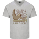 Pilates My Happy Hour Funny Yoga Sloth Mens V-Neck Cotton T-Shirt Sports Grey