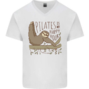 Pilates My Happy Hour Funny Yoga Sloth Mens V-Neck Cotton T-Shirt White