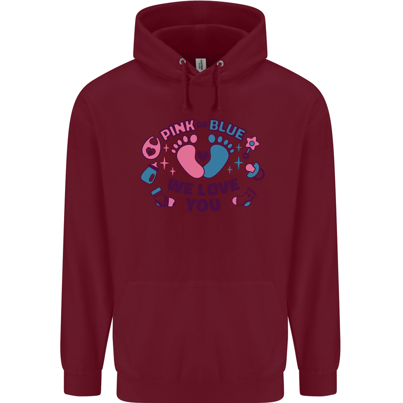 Pink or Blue New Baby Pregnancy Pregnant Mens 80% Cotton Hoodie Maroon