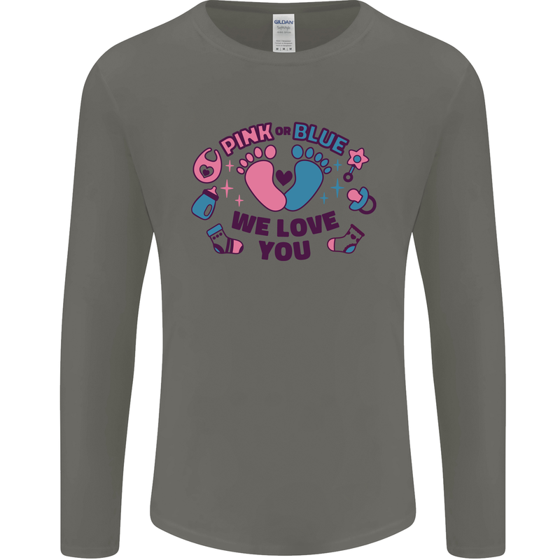 Pink or Blue New Baby Pregnancy Pregnant Mens Long Sleeve T-Shirt Charcoal