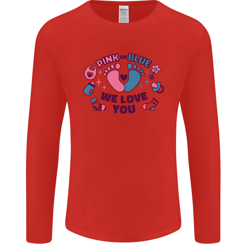Pink or Blue New Baby Pregnancy Pregnant Mens Long Sleeve T-Shirt Red
