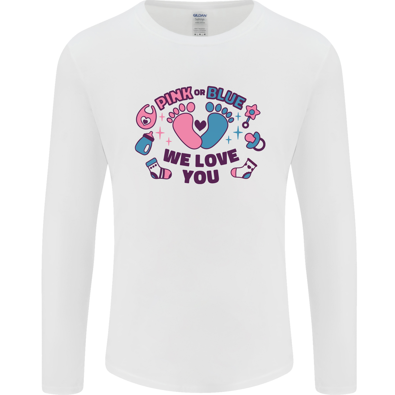 Pink or Blue New Baby Pregnancy Pregnant Mens Long Sleeve T-Shirt White