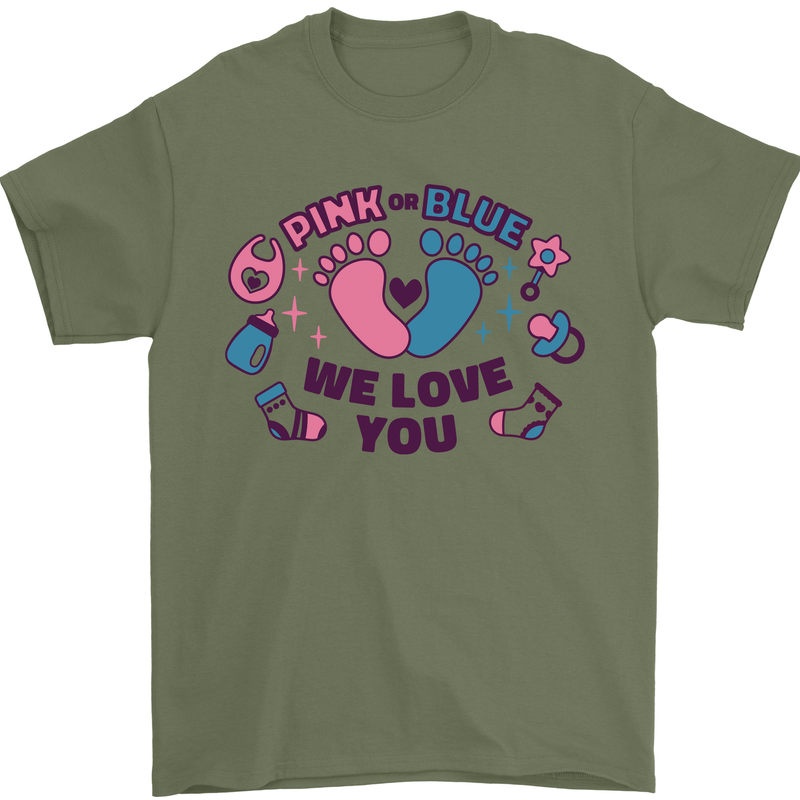Pink or Blue New Baby Pregnancy Pregnant Mens T-Shirt 100% Cotton Military Green