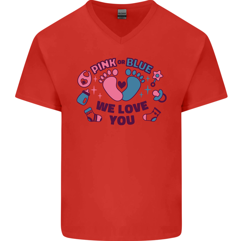 Pink or Blue New Baby Pregnancy Pregnant Mens V-Neck Cotton T-Shirt Red