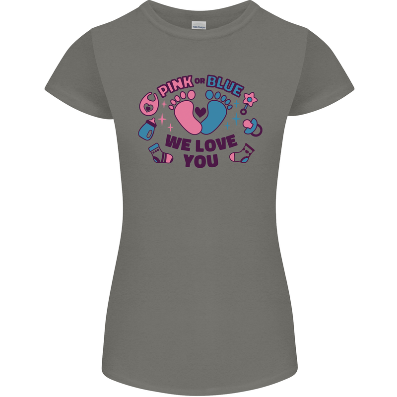 Pink or Blue New Baby Pregnancy Pregnant Womens Petite Cut T-Shirt Charcoal