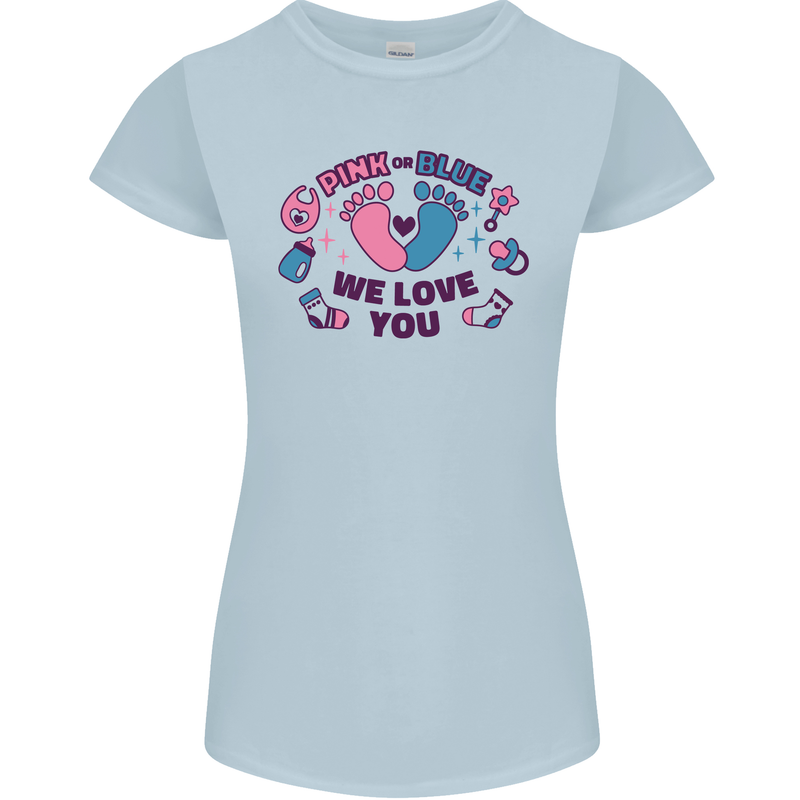 Pink or Blue New Baby Pregnancy Pregnant Womens Petite Cut T-Shirt Light Blue
