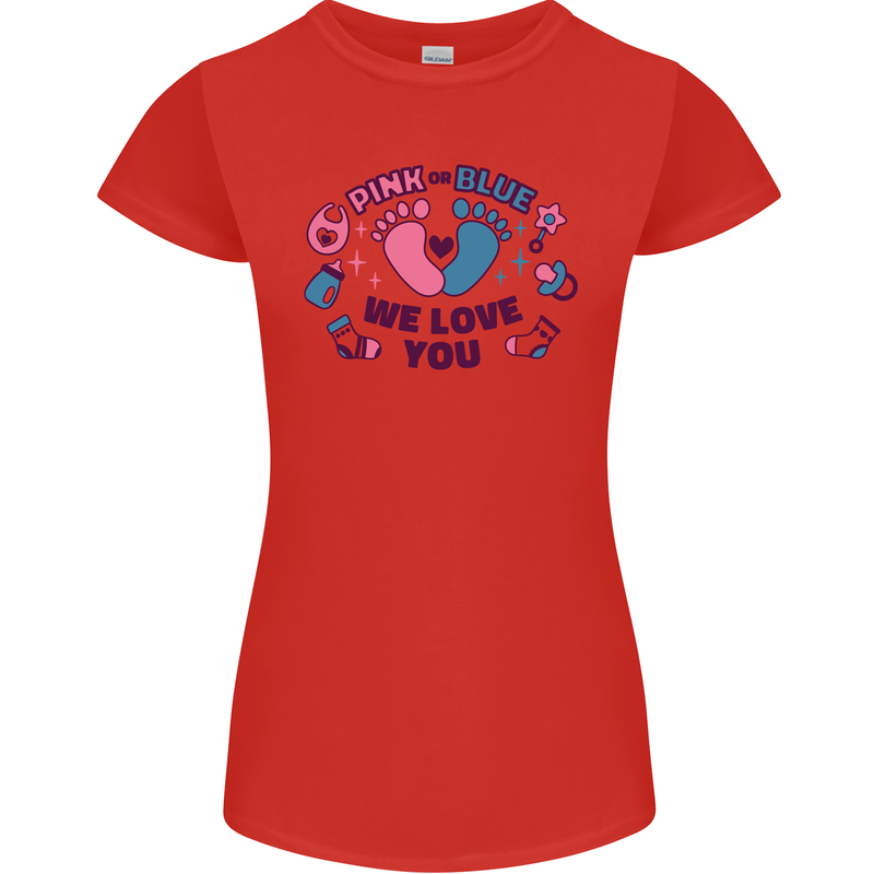 Pink or Blue New Baby Pregnancy Pregnant Womens Petite Cut T-Shirt Red