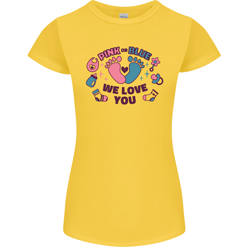 Pink or Blue New Baby Pregnancy Pregnant Womens Petite Cut T-Shirt Yellow