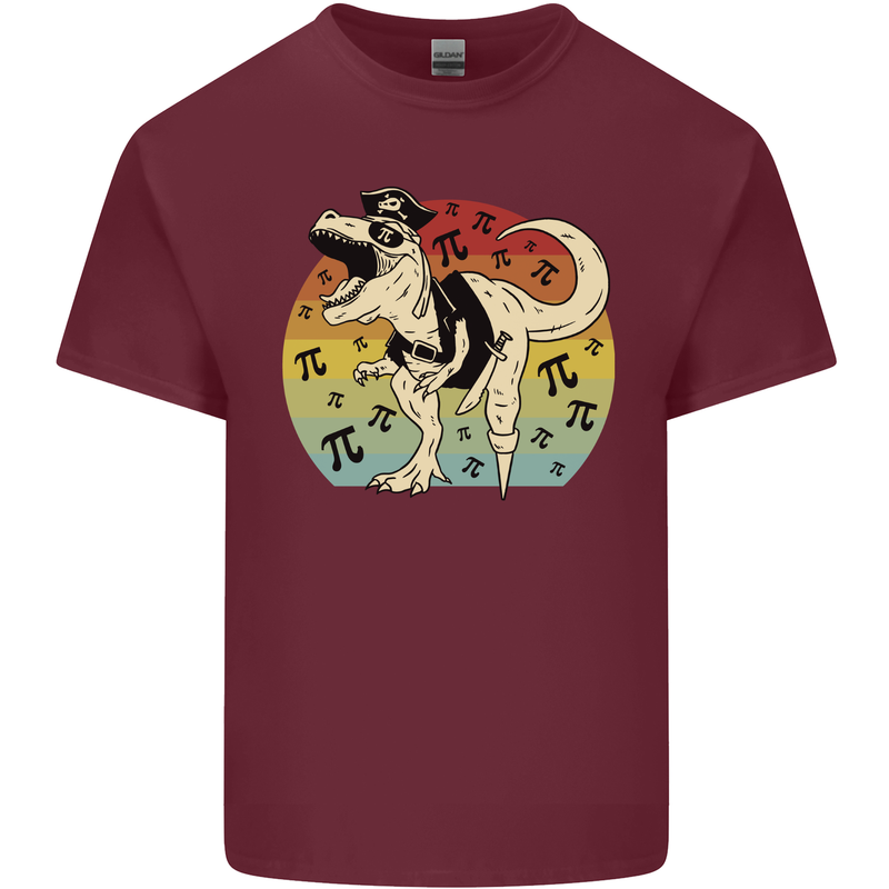 Pirate Pi T-Rex Funny Dinosaur Maths Mens Cotton T-Shirt Tee Top Maroon