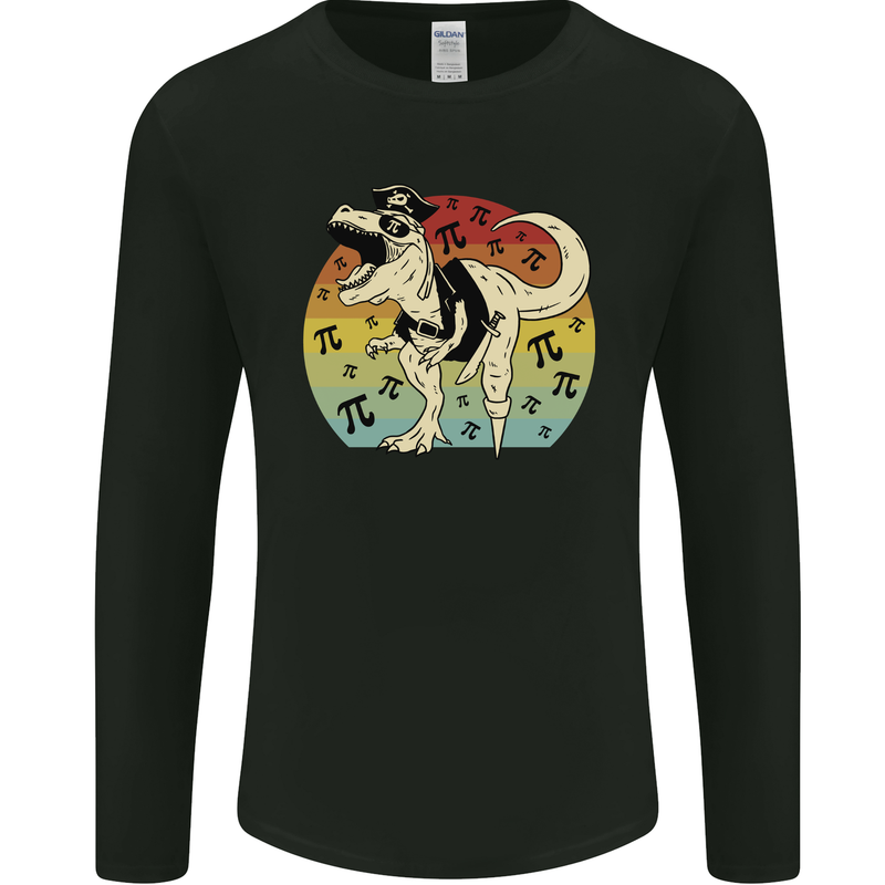 Pirate Pi T-Rex Funny Dinosaur Maths Mens Long Sleeve T-Shirt Black