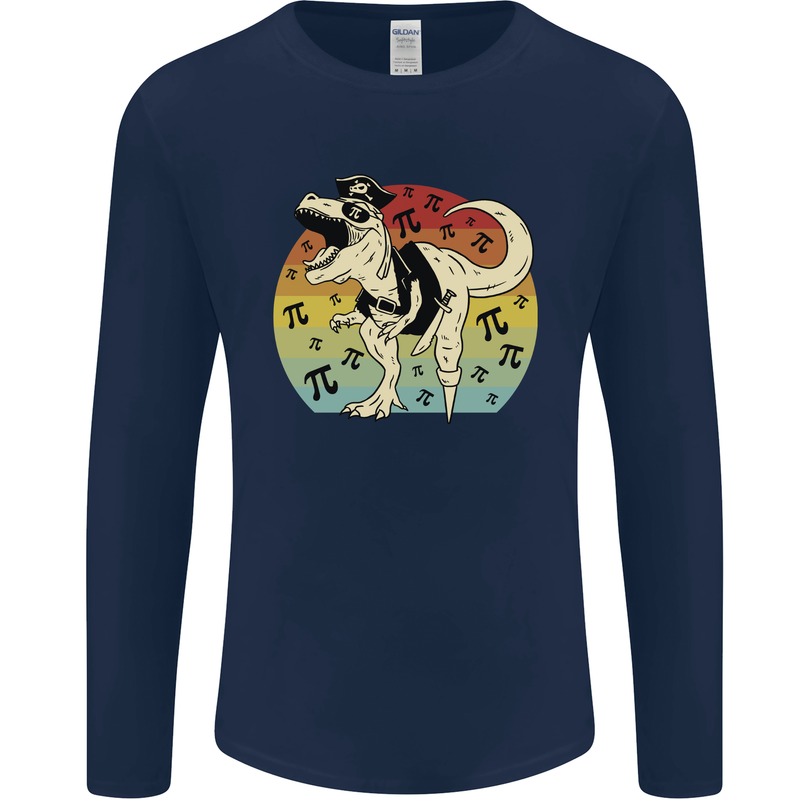 Pirate Pi T-Rex Funny Dinosaur Maths Mens Long Sleeve T-Shirt Navy Blue