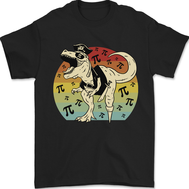 Pirate Pi T-Rex Funny Dinosaur Maths Mens T-Shirt 100% Cotton Black