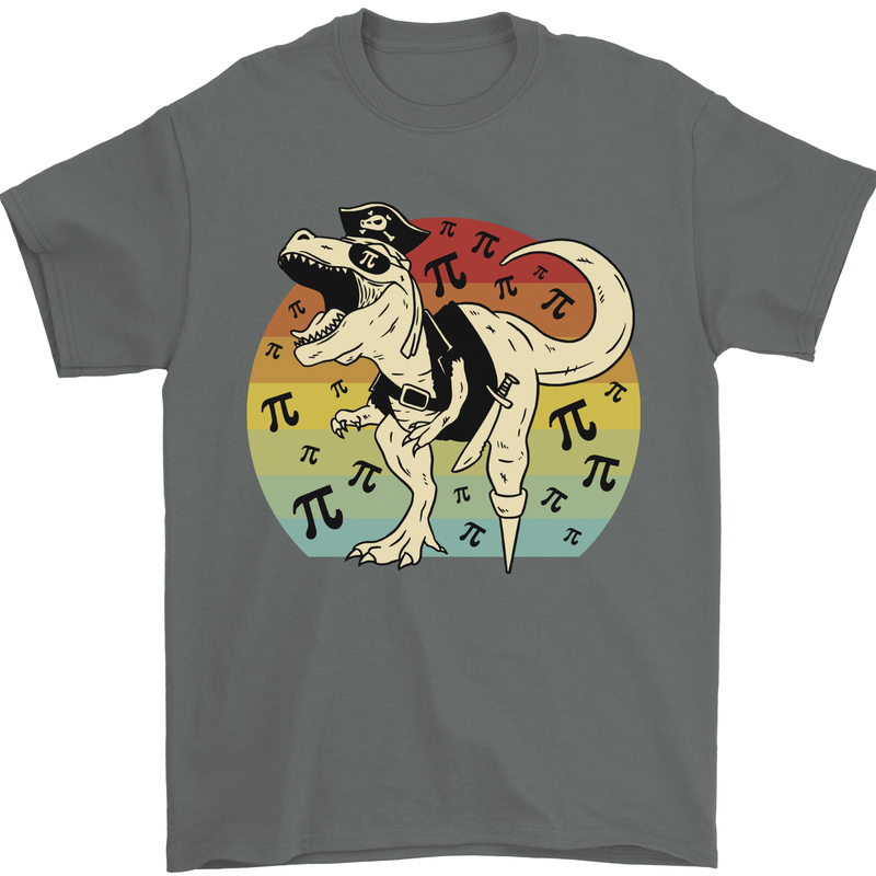 Pirate Pi T-Rex Funny Dinosaur Maths Mens T-Shirt 100% Cotton Charcoal
