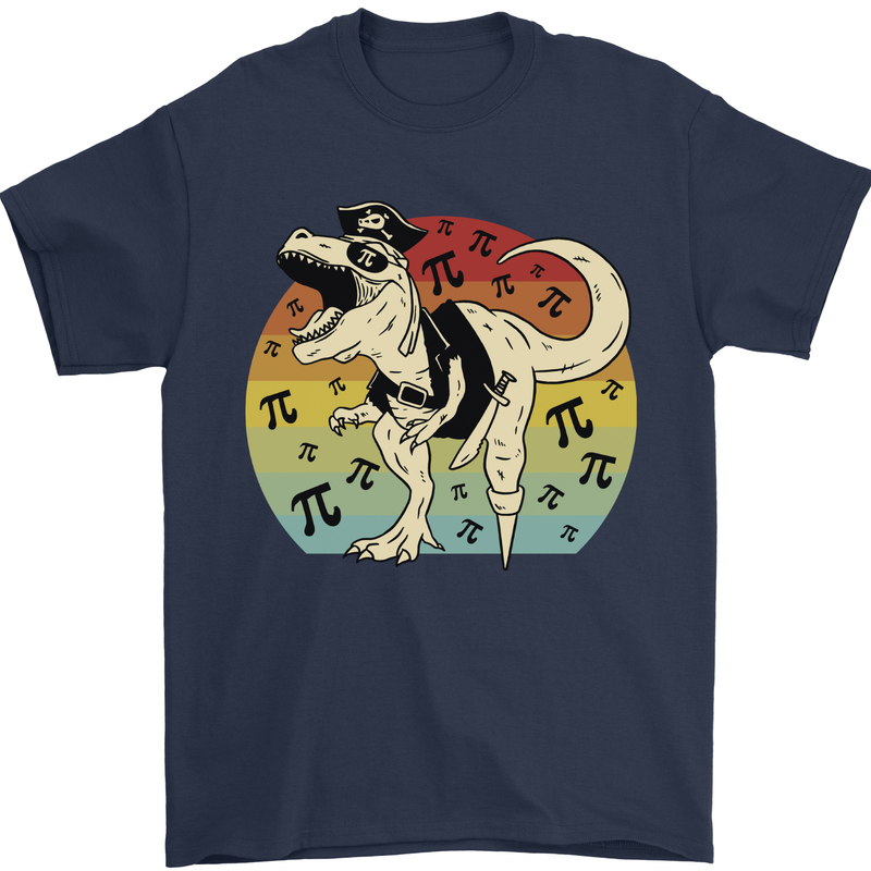 Pirate Pi T-Rex Funny Dinosaur Maths Mens T-Shirt 100% Cotton Navy Blue