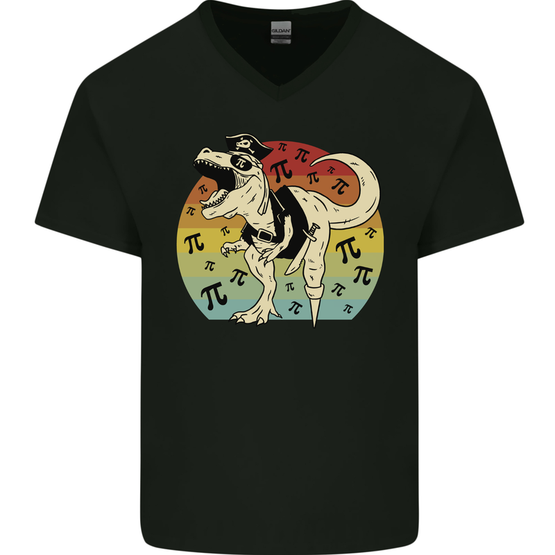 Pirate Pi T-Rex Funny Dinosaur Maths Mens V-Neck Cotton T-Shirt Black