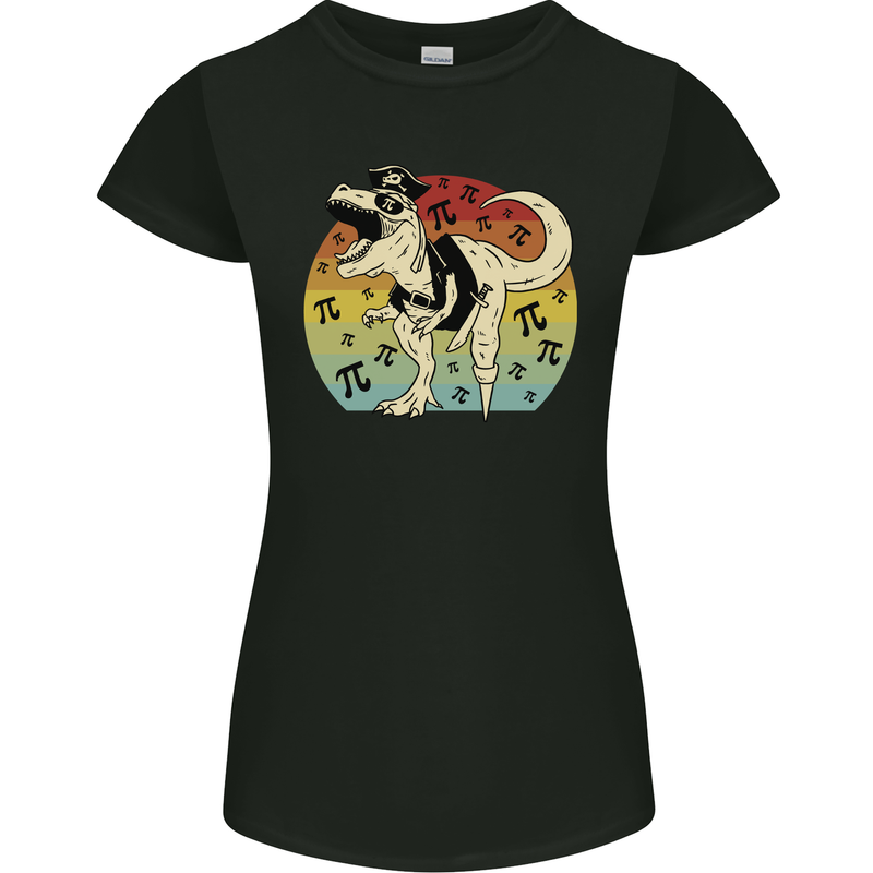 Pirate Pi T-Rex Funny Dinosaur Maths Womens Petite Cut T-Shirt Black