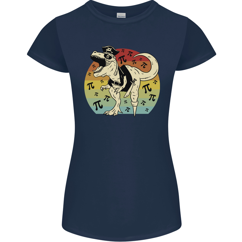 Pirate Pi T-Rex Funny Dinosaur Maths Womens Petite Cut T-Shirt Navy Blue