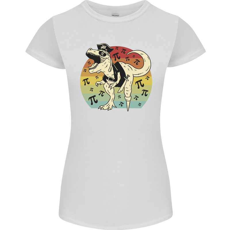 Pirate Pi T-Rex Funny Dinosaur Maths Womens Petite Cut T-Shirt White