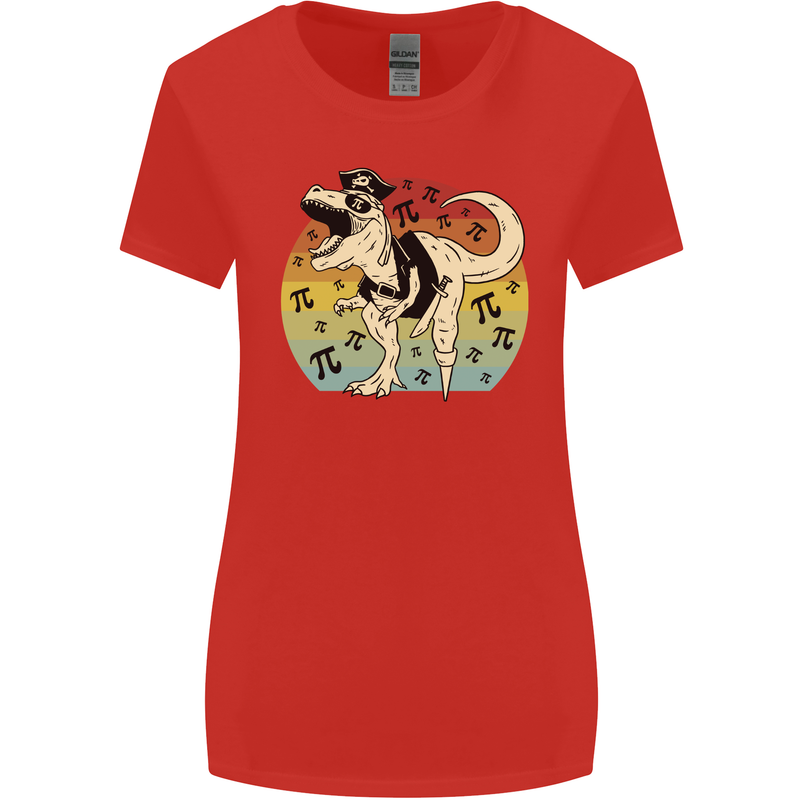 Pirate Pi T-Rex Funny Dinosaur Maths Womens Wider Cut T-Shirt Red