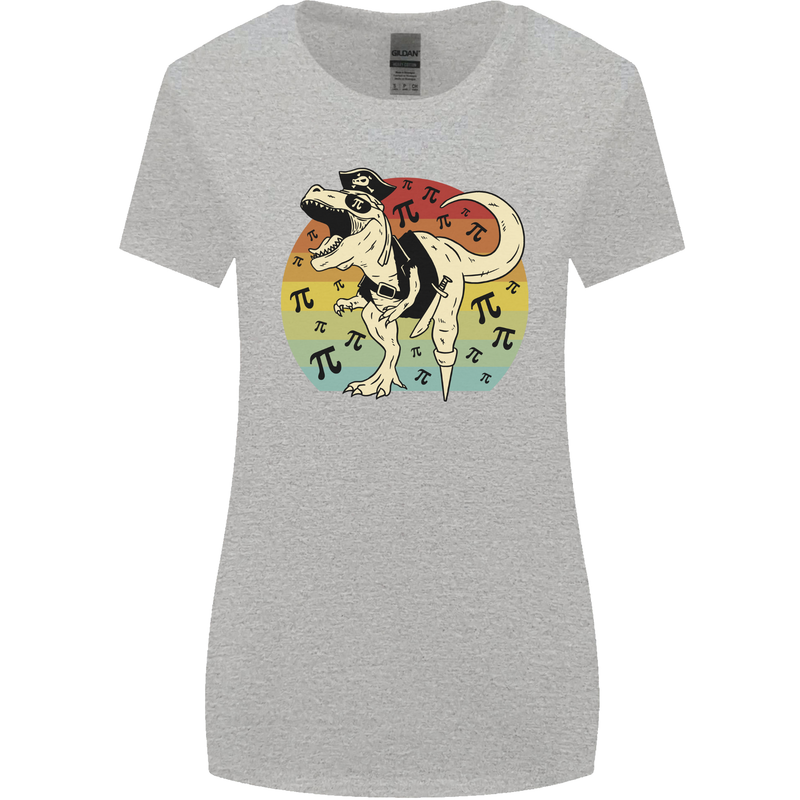 Pirate Pi T-Rex Funny Dinosaur Maths Womens Wider Cut T-Shirt Sports Grey
