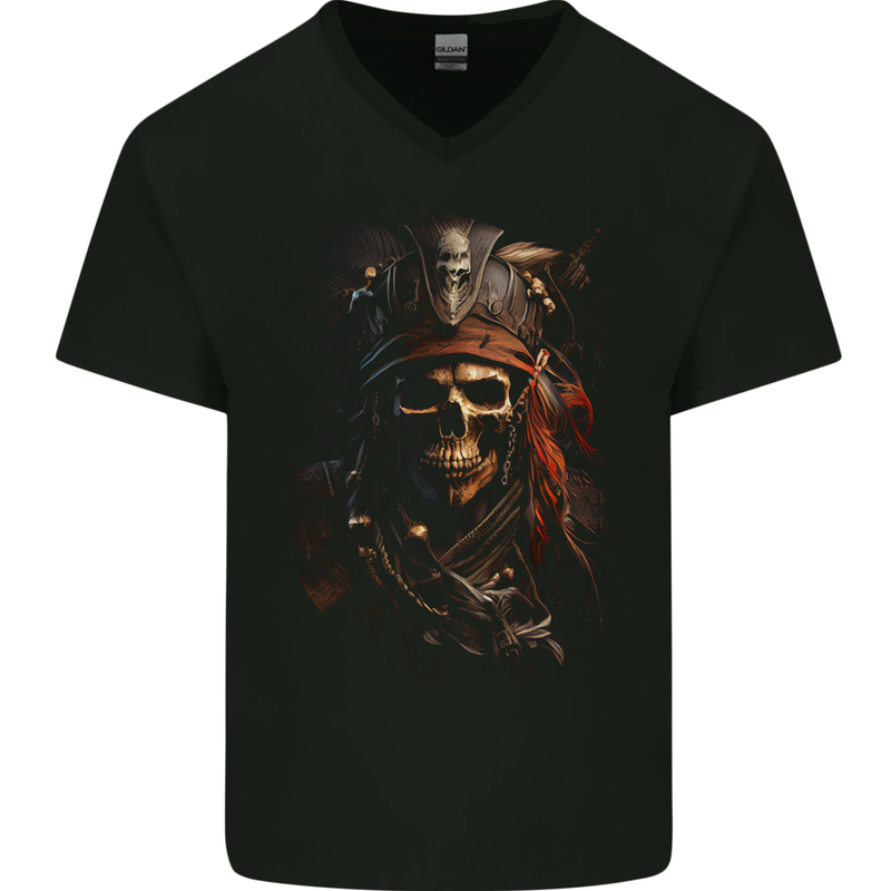 Pirate Skull 2 Mens V-Neck Cotton T-Shirt Black